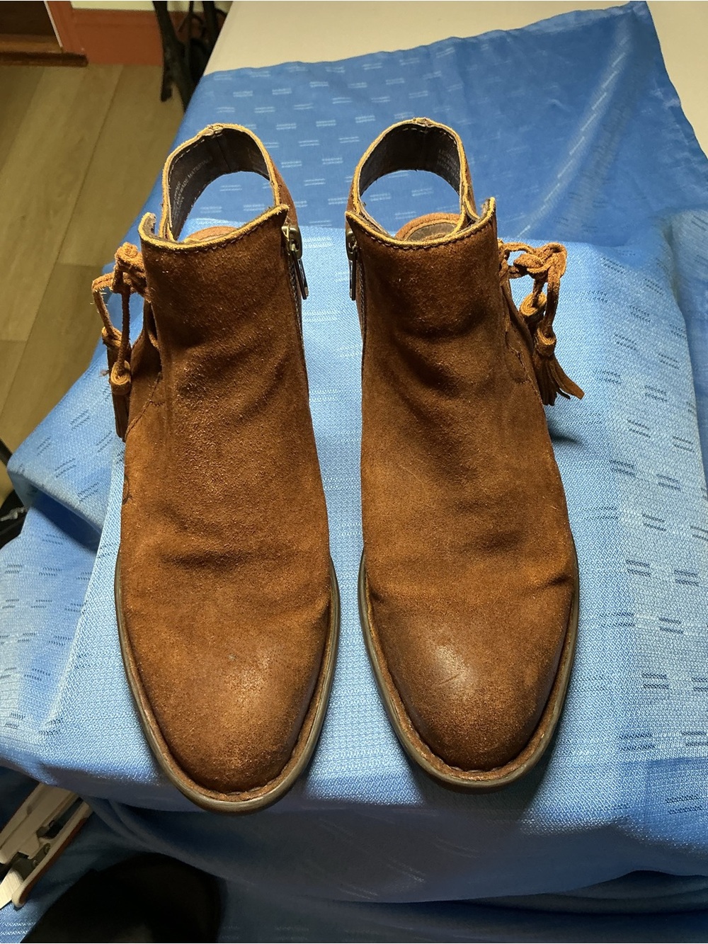 Born Brown Suede Ankle Booties with Tassel Detail